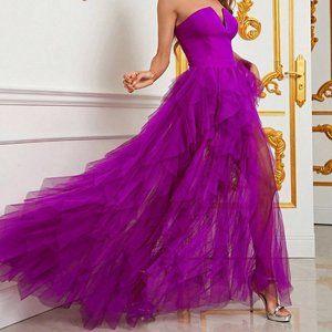 Purple Preppy Womens Split Thigh Mesh Overlay Tube Dress